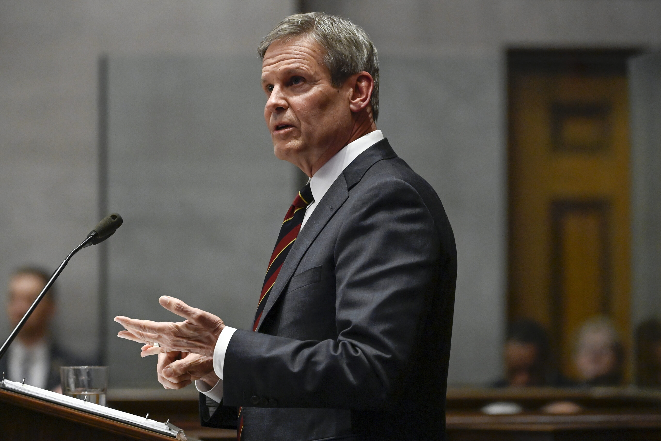 FILE - Tennessee Gov. Bill Lee delivers his State of the State Address in the House Chamber on Feb....