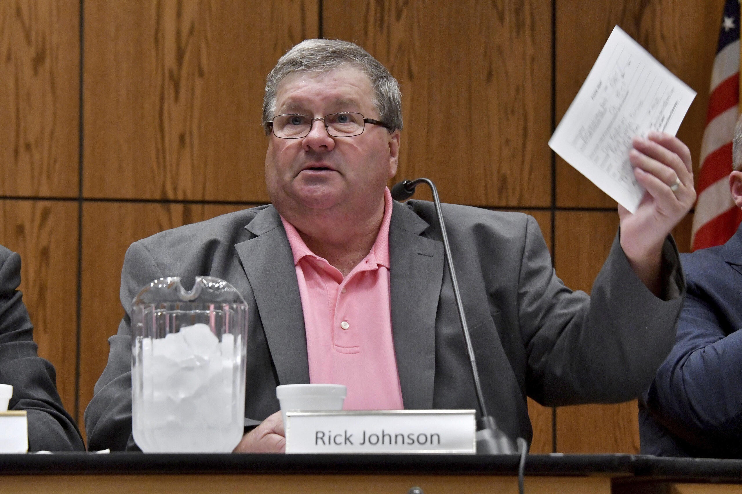 FILE - Rick Johnson chairs the committee as it meets before a capacity crowd in Lansing, Mich., Jun...