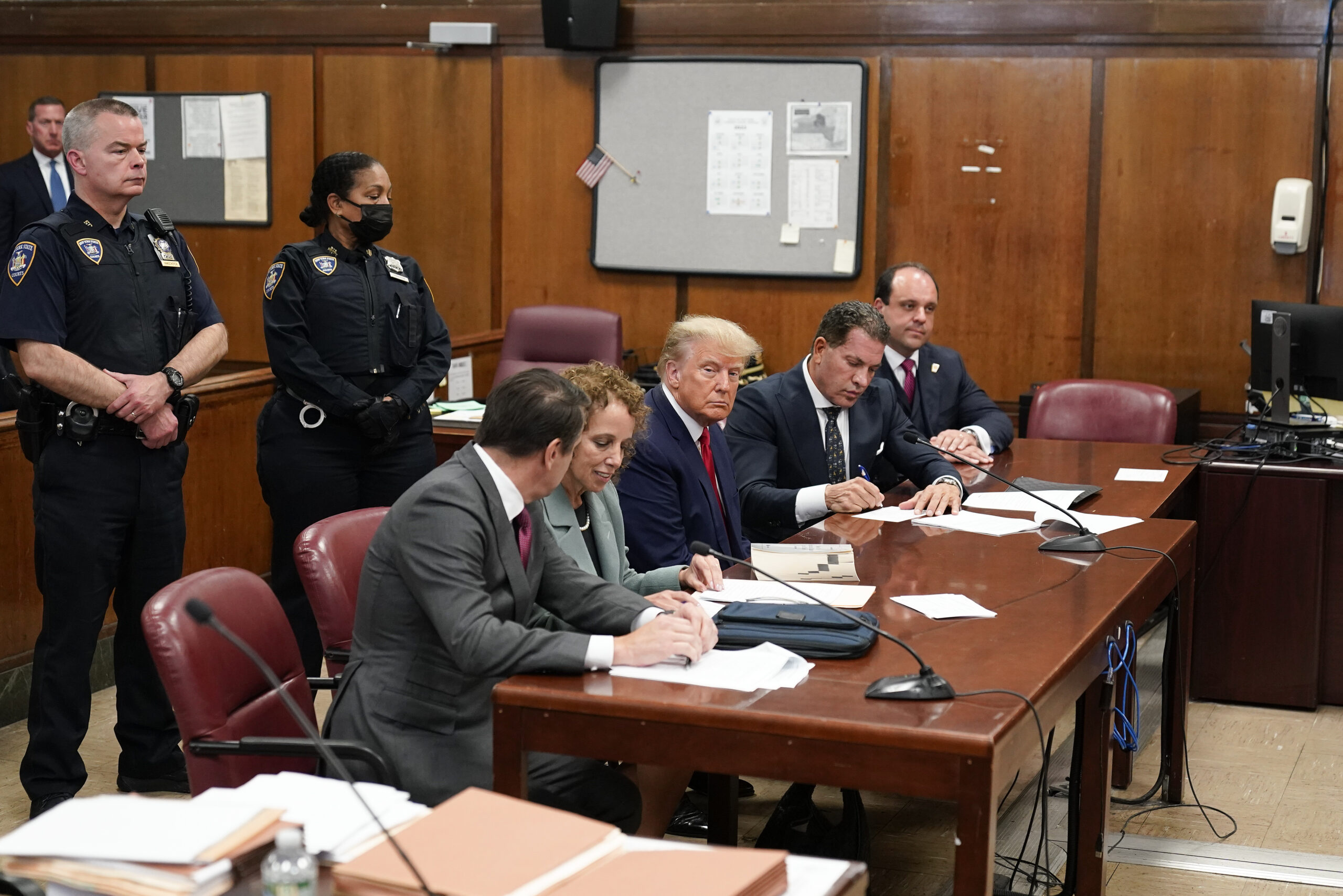 Former President Donald Trump appears in court for his arraignment, Tuesday, April 4, 2023, in New ...