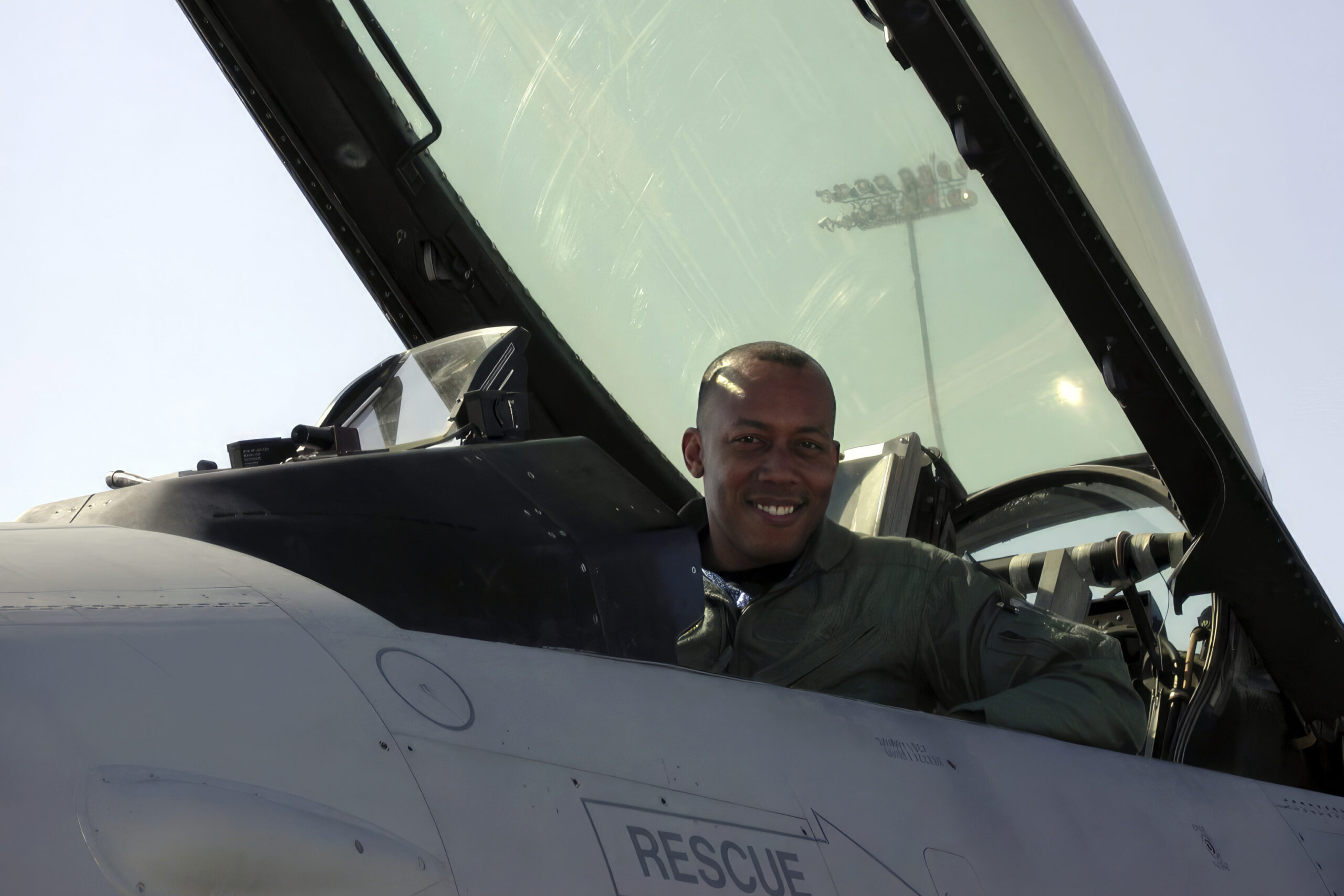 In this image provided by the U.S. Air Force, Col. CQ Brown, Jr., pilots an aircraft at Nellis Air ...