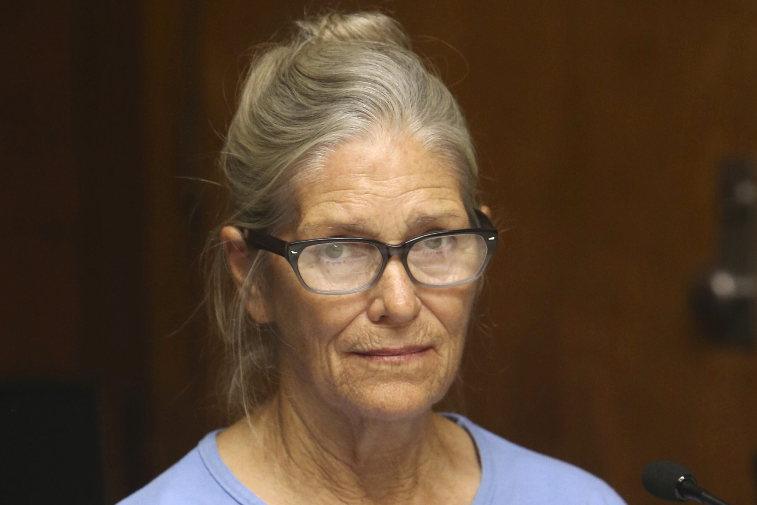 FILE - Leslie Van Houten attends her parole hearing at the California Institution for Women Sept. 6...