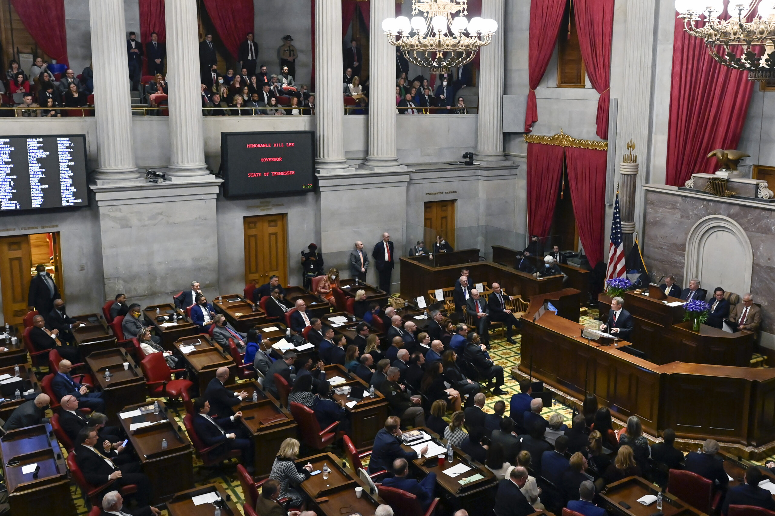 FILE - Tennessee Gov. Bill Lee delivers his State of the State address in the House Chamber, Jan. 3...