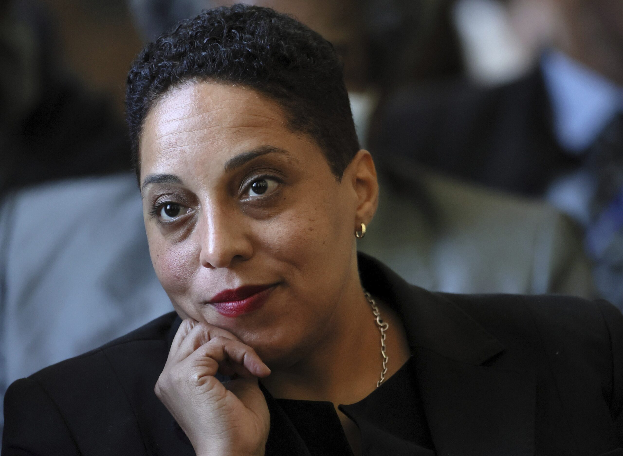 FILE - St. Louis Circuit Attorney Kim Gardner sits behind her attorneys in a courtroom, April 18, 2...