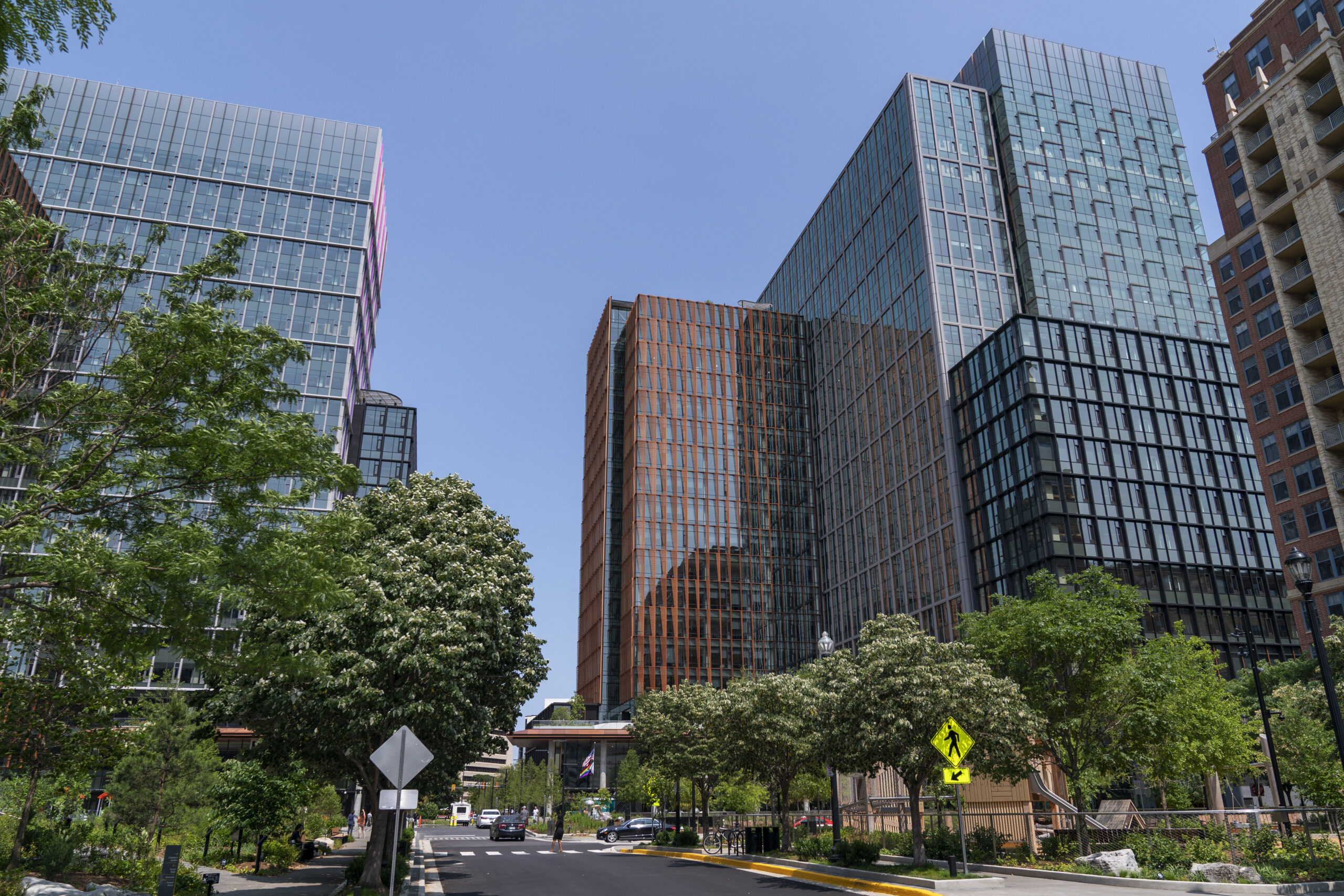 The two buildings comprising Amazon's second headquarters, HQ2, are seen after a grand opening cere...