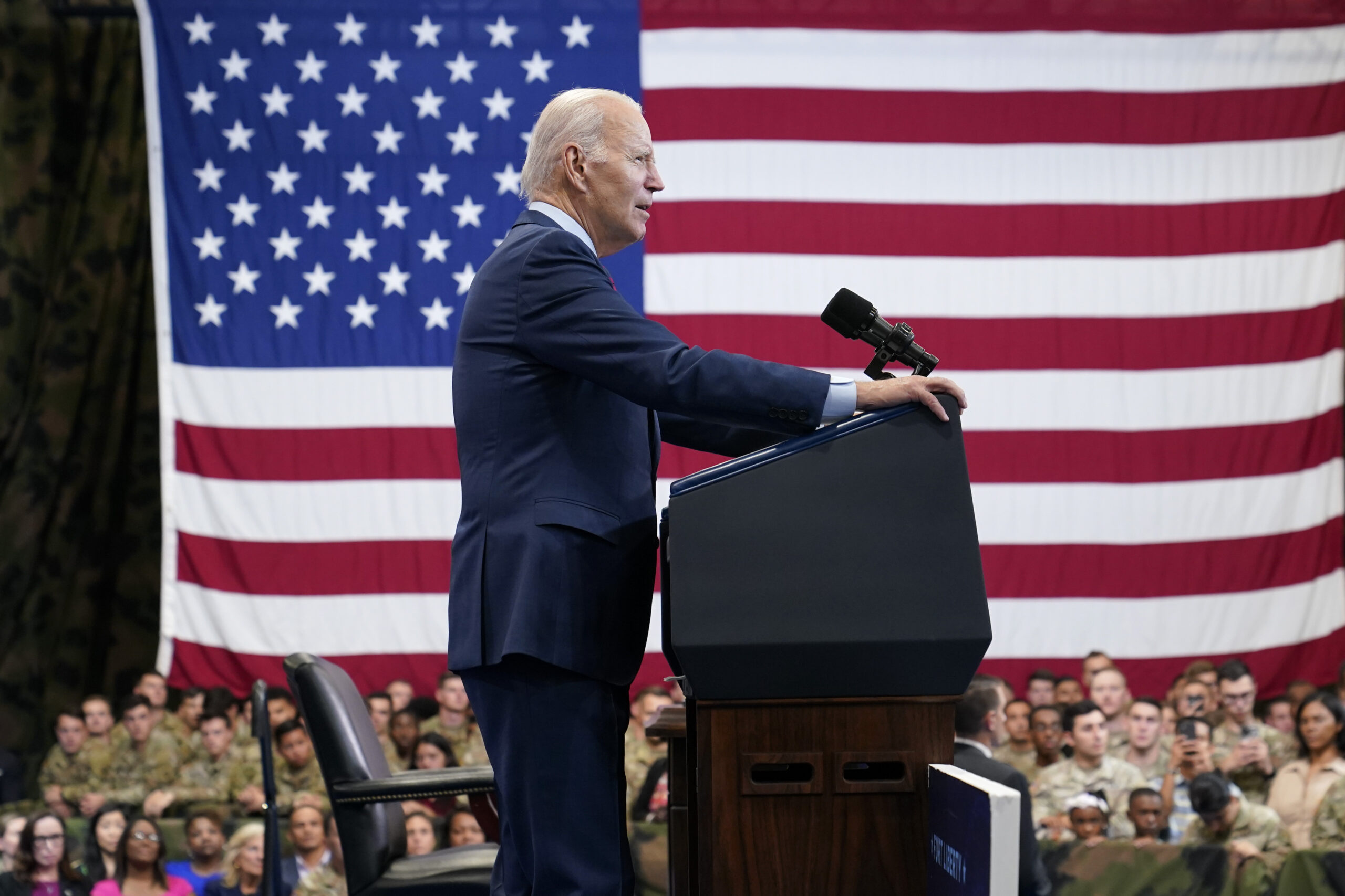President Joe Biden speaks at Fort Liberty, N.C., Friday, June 9, 2023. (AP Photo/Susan Walsh)Credi...