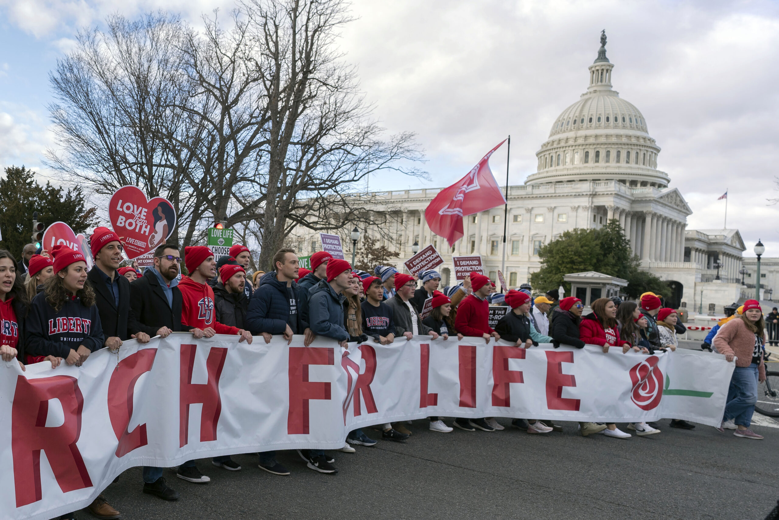 FILE - Anti-abortion activists march outside of the U.S. Capitol during the March for Life in Washi...