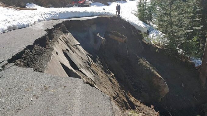 mudslide mt. st. helens closes road...