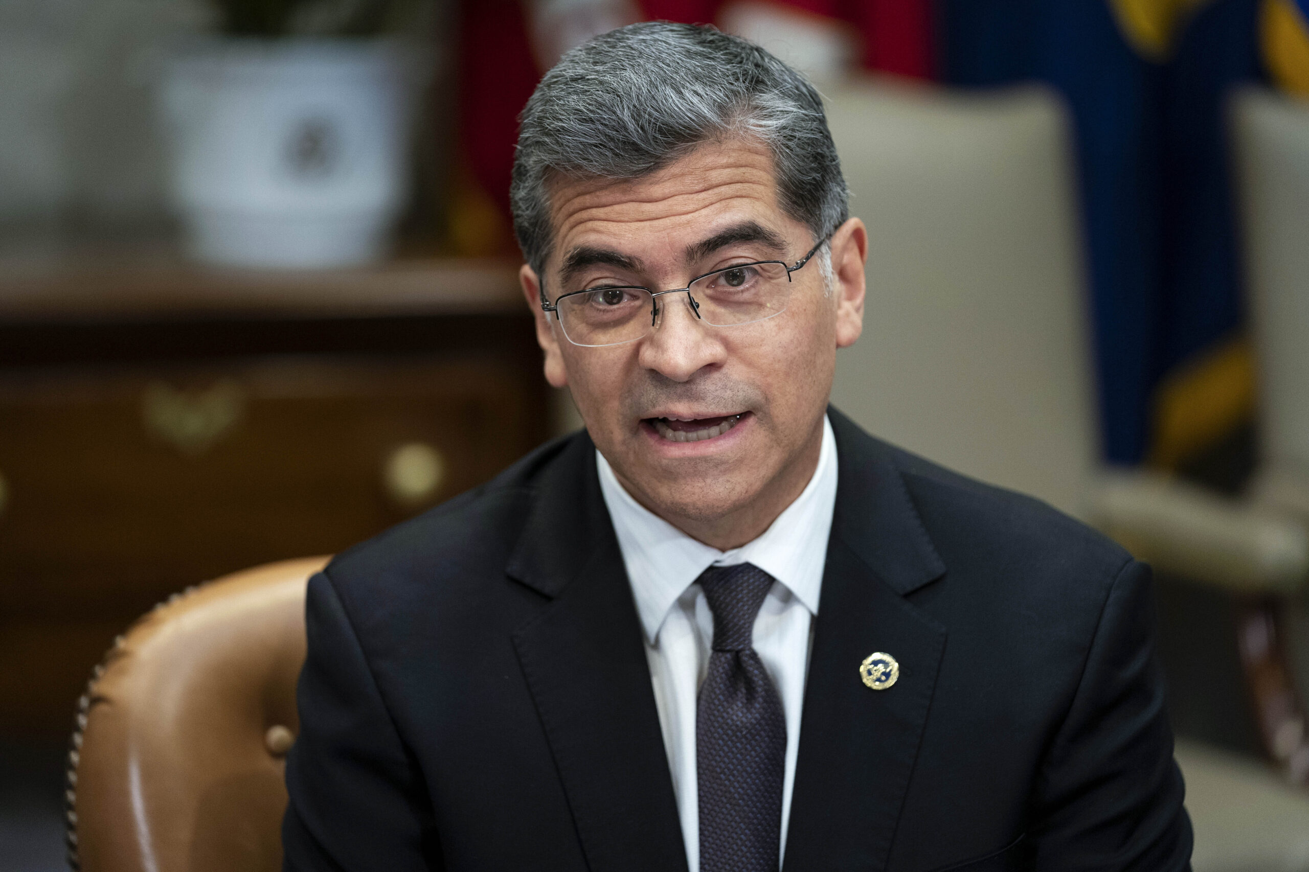 FILE - Health and Human Services Secretary Xavier Becerra speaks during a meeting with a task force...