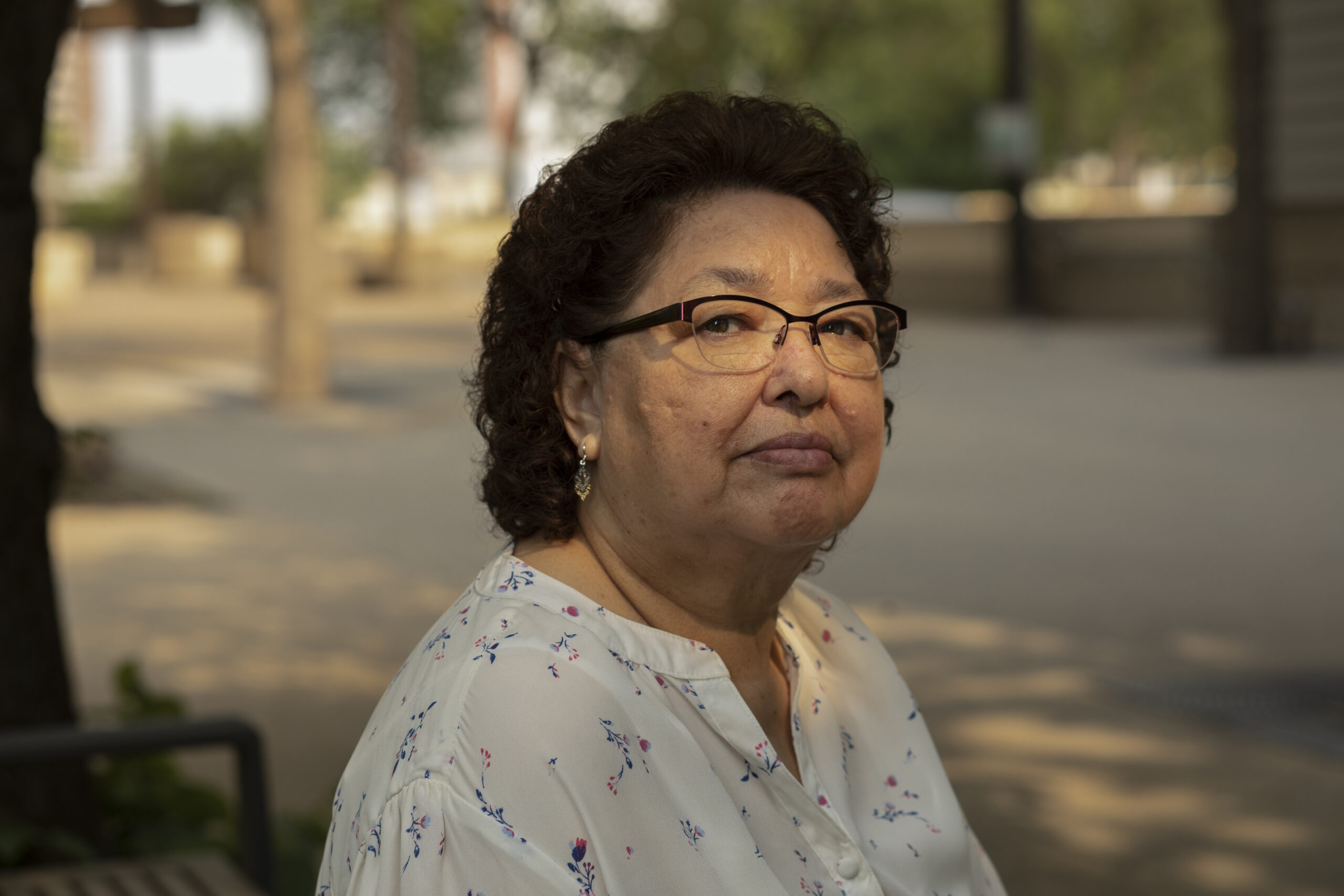 May Sarah Cardinal sits for a portrait outside the Law Courts building in Edmonton, Alberta, Canada...