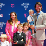 Clayton Kershaw of the Los Angeles Dodgers poses for a photo with family during the MLB All-Star Red Carpet show at Pike Place Market in Seattle on July 11. (Photo by Daniel Shirey/MLB Photos via Getty Images)