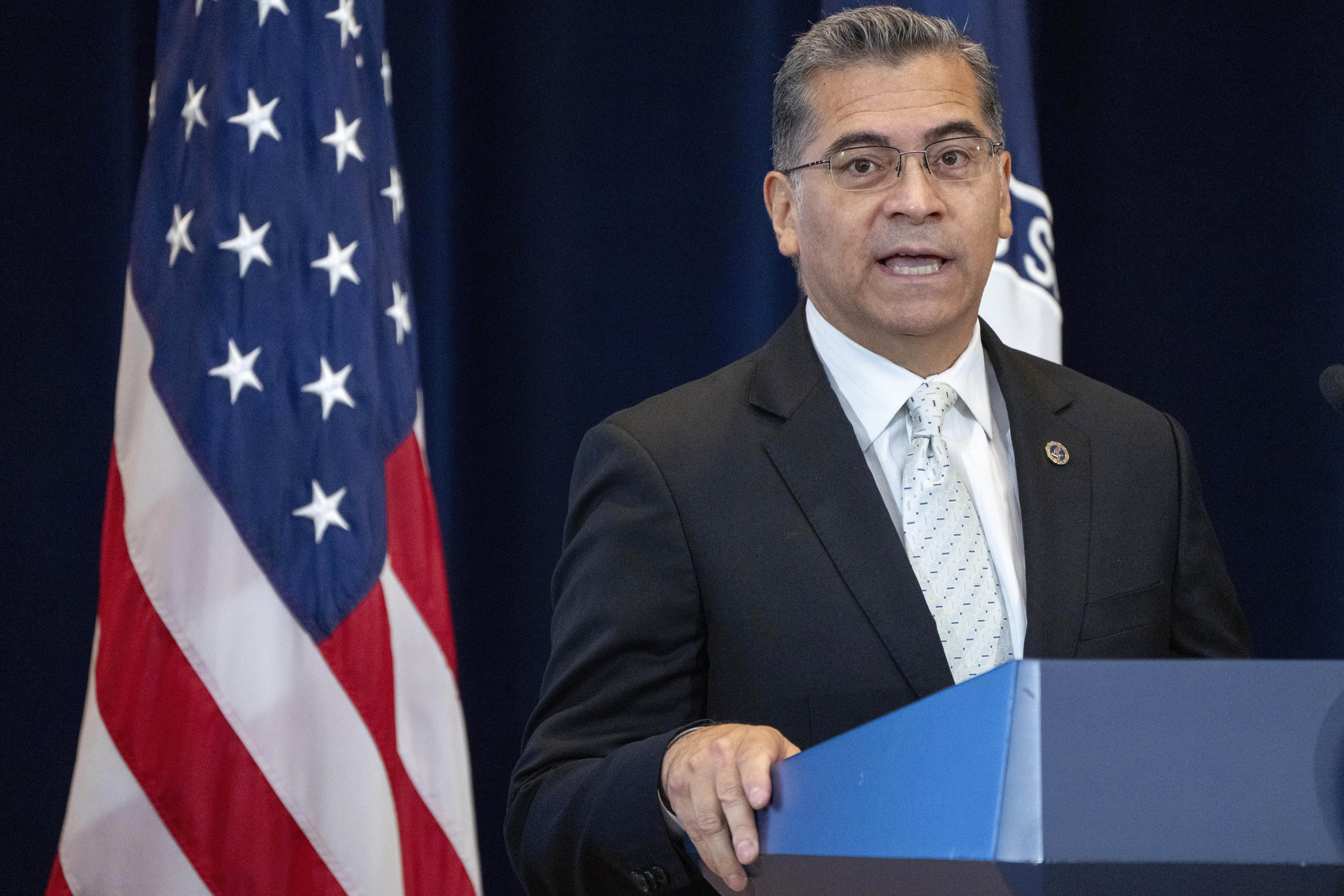 Health and Human Services Secretary Xavier Becerra speaks during an event announcing the launch of ...