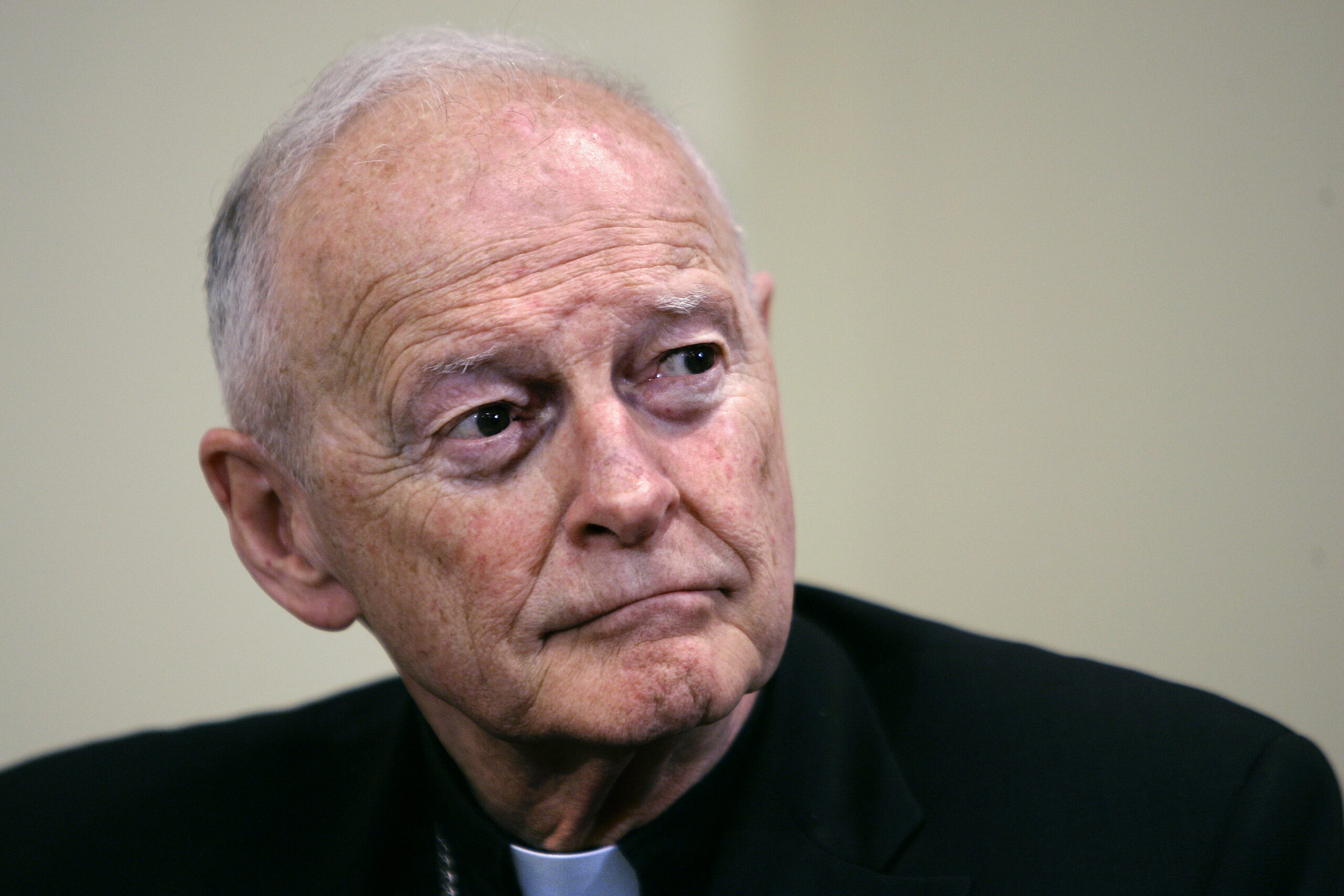 FILE - Former Washington Archbishop, Cardinal Theodore McCarrick listens during a news conference i...
