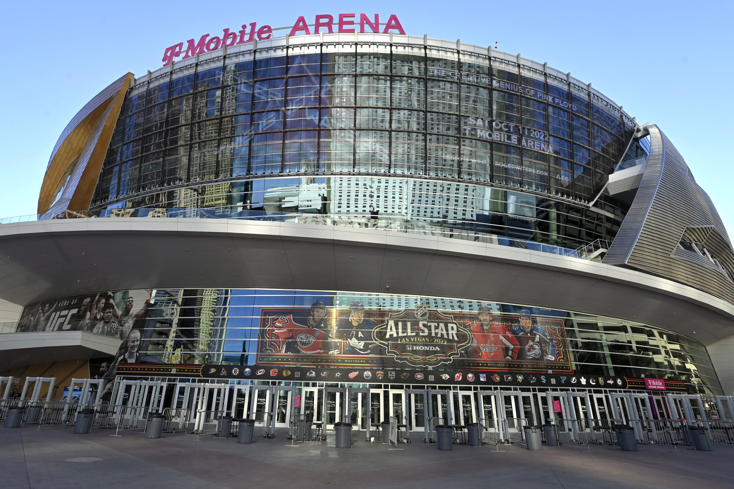 FILE - T-Mobile Arena stands in Las Vegas on Feb. 1, 2022, in Las Vegas. Food service workers at a ...