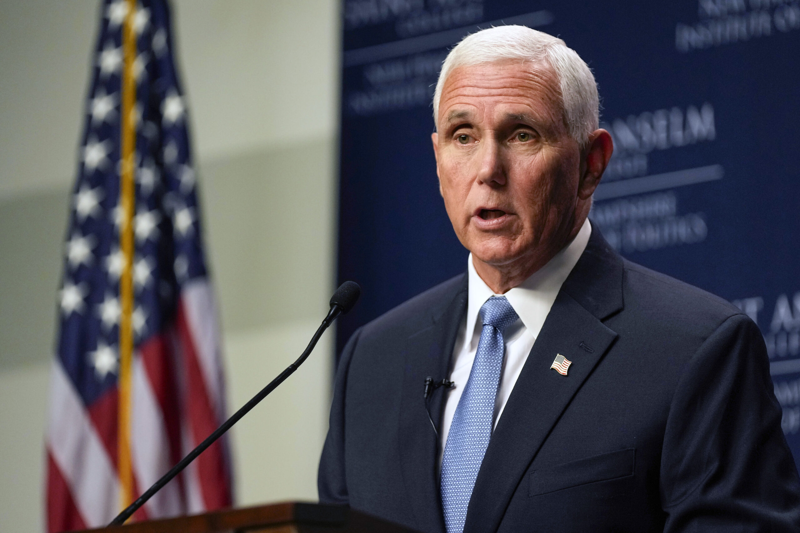 FILE - Republican presidential candidate former Vice President Mike Pence speaks at St. Anselm Coll...