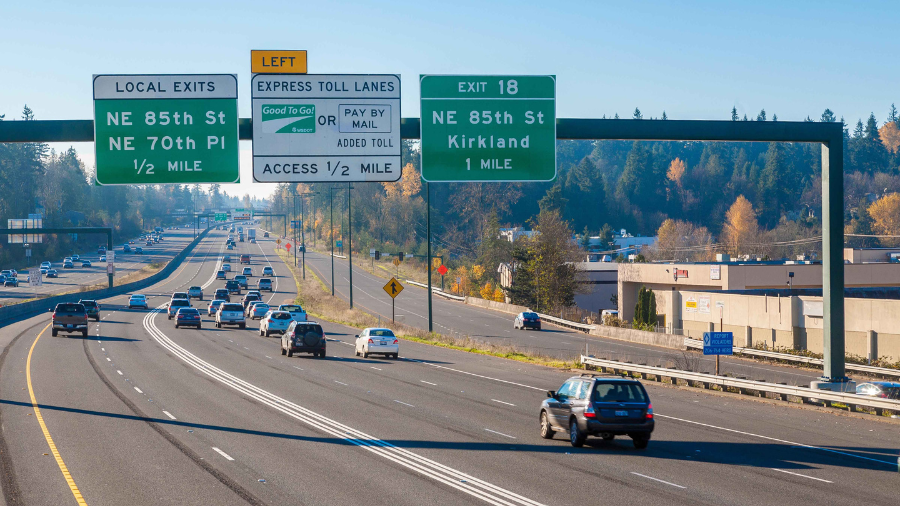 Image:The I-405 express toll lanes (Photo courtesy of the Washington State Transportation Center)...