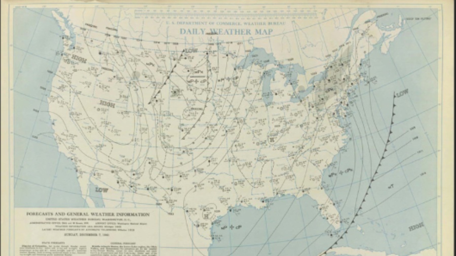 Image: A U.S. weather map from 1941 (Image courtesy of the National Oceanic and Atmospheric Administration Virtual Lab)