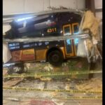 A King County Metro bus crashed into a building in Seattle's Central District on Jan. 24. It sat for over a week and was tagged with graffiti. (Photo: Kate Stone, KIRO Newsradio)