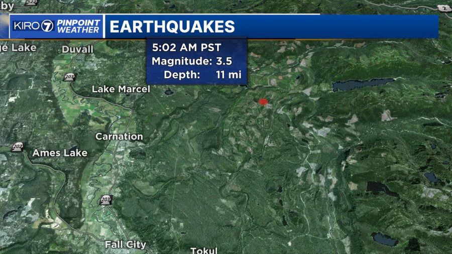 A 3.4 magnitude earthquake strikes King County east of Carnation