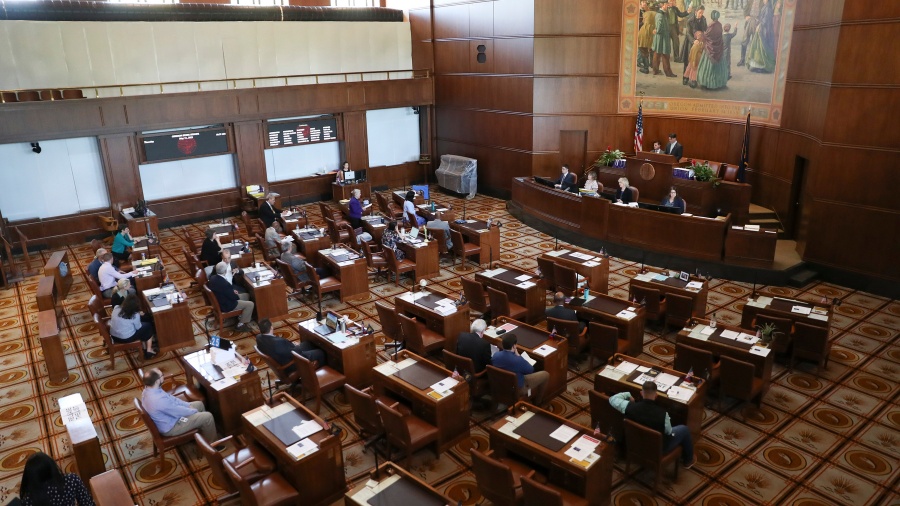 Image: Oregon's state senate convenes at the Oregon State Capitol in Salem, Oregon, on May 11, 2023...