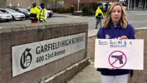 Photo: Parents organized a rally outside of Garfield High School on stopping gun violence.