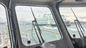 Photo: The Samish crew rescued four people from the cruiser and "maneuvered the ferry to shield them from the heavy wind and seas," according to the Facebook post.