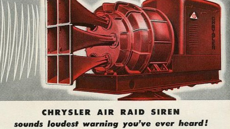 Image: This is a vintage magazine ad for the type of Cold War air raid siren which stood in a Seatt...