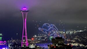 Photo: The City of Seattle had drones and fireworks during its New Years Eve show on December 31, 2023. 