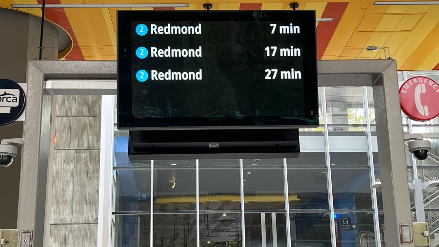 Signs in the eight light rail stations will provide real-time travel data for trains and destinatio...