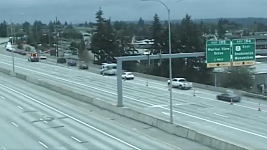 Image: Interstate 5 north in Everett was shut down and blocked on Thursday, May 16, 2024. The closu...