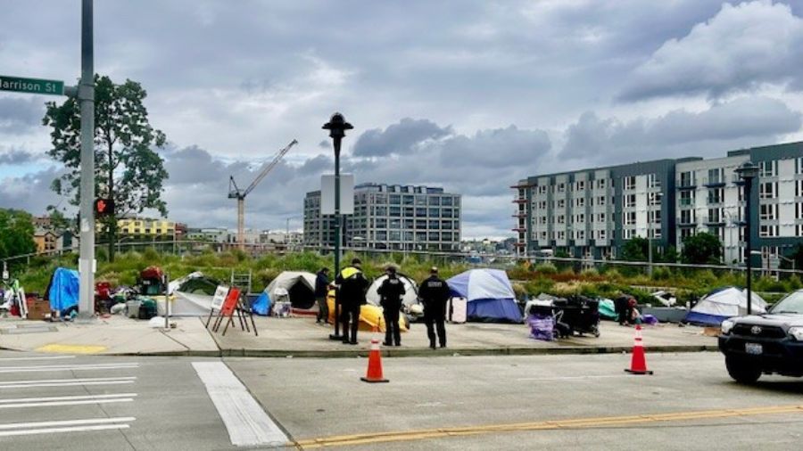 Photo: Crews cleared a South Lake Union homeless encampment on May 29, 2023....
