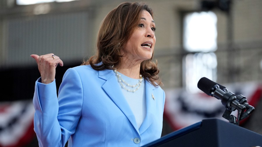 Image: Vice President Kamala Harris speaks during a campaign event at Girard College in Philadelphi...