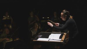 Photo: Valentina Peleggi conducts the Seattle Symphony in for "The Barber of Seville" at Seattle Opera. 