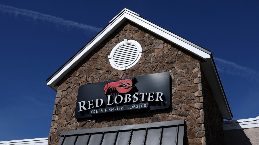 Image: A sign is seen on the exterior of a Red Lobster restaurant on April 17, 2024 in Rohnert Park...