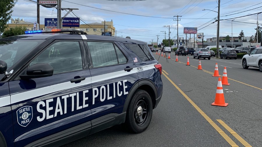 Image: A Seattle Police Department vehicle can be seen on Aurora Avenue North in Seattle....