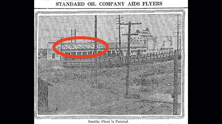 An old newspaper clipping from the 1920s shows the "airsign" for SEATTLE at the Standard Oil facili...
