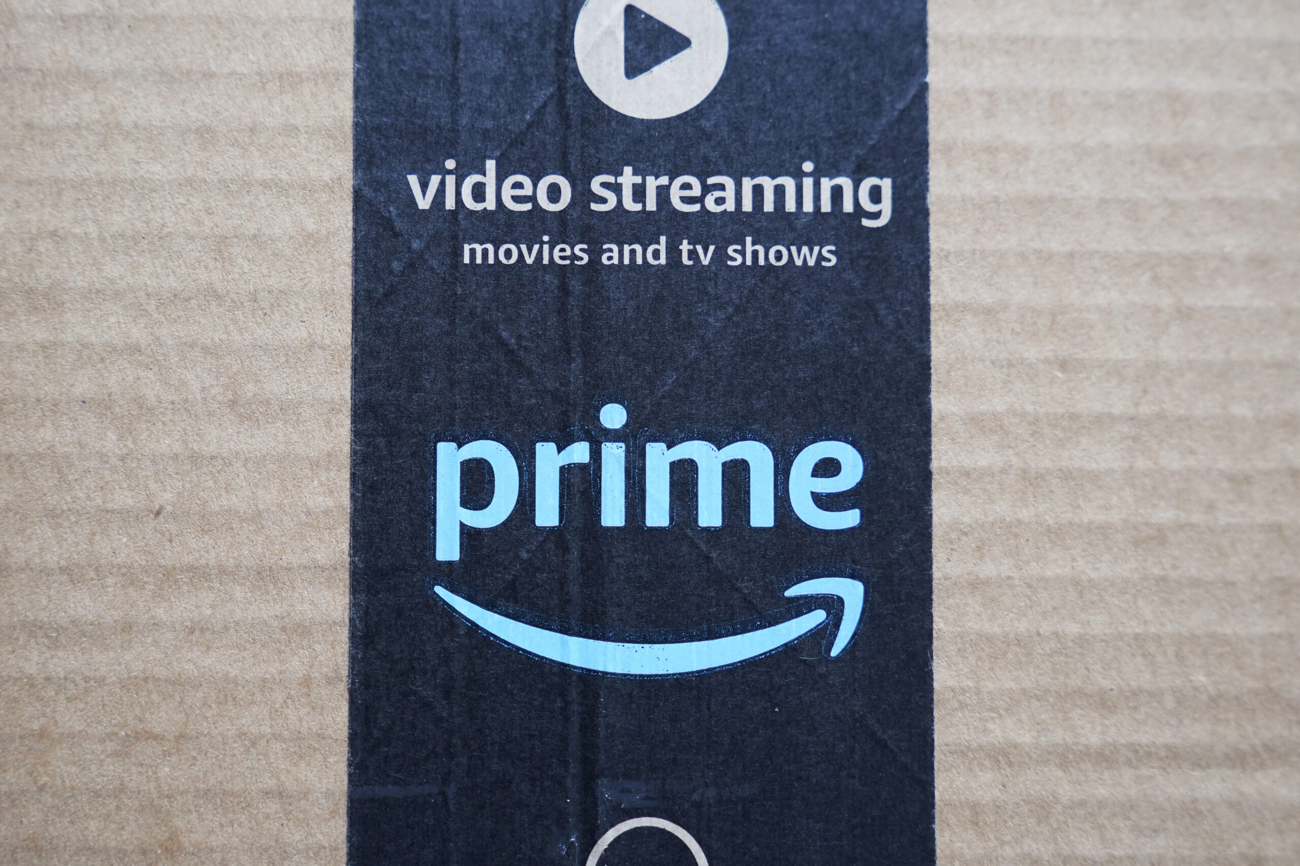 FILE - An Amazon Prime cardboard shipping box label is seen on March 17, 2023, in East Derry, N.H. ...