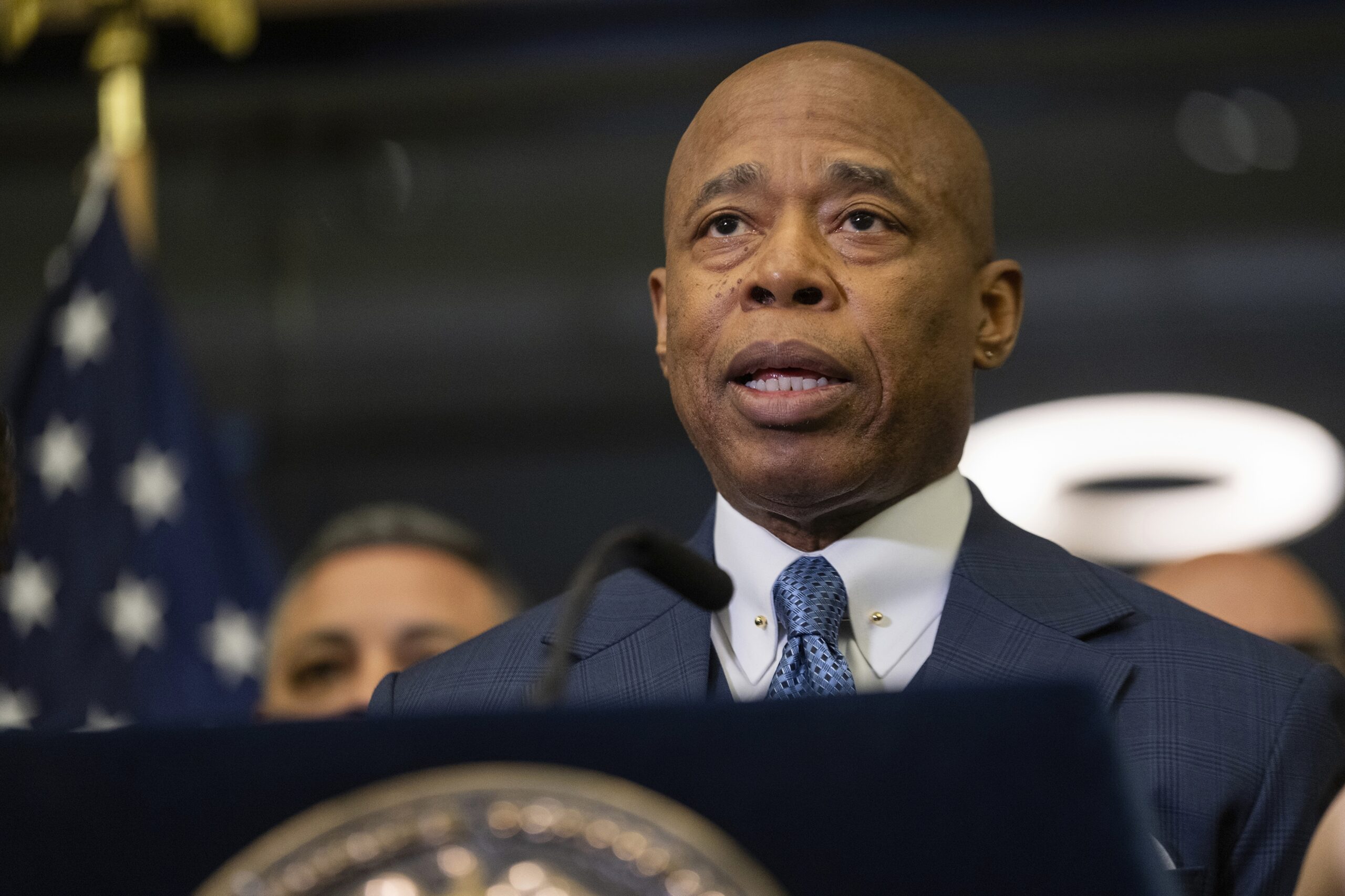 FILE - Mayor Eric Adams speaks during a news conference at the New York City Emergency Management D...