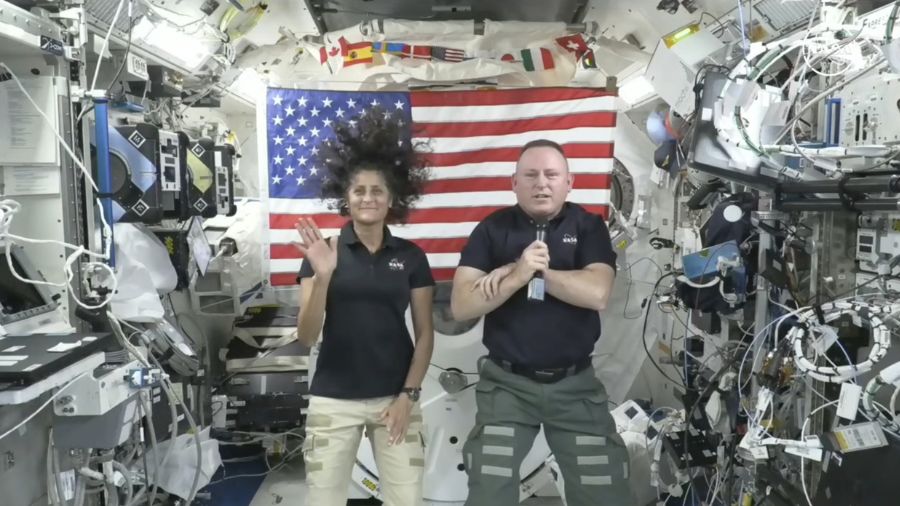 Photo: In this image from video provided by NASA, astronauts Suni Williams, left, and Butch Wilmore...