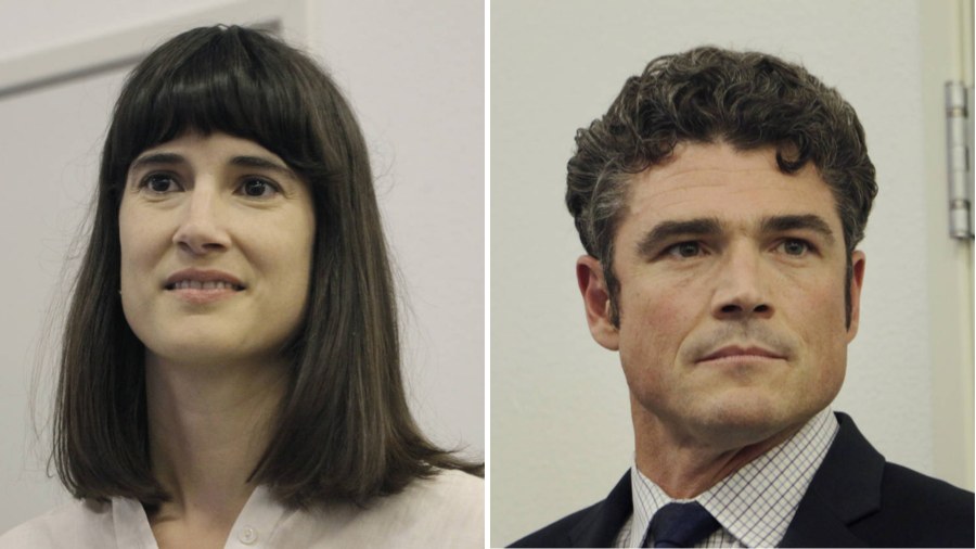 Images: Seen in separate photos, Democratic U.S. House candidate Marie Gluesenkamp Perez, left, and...