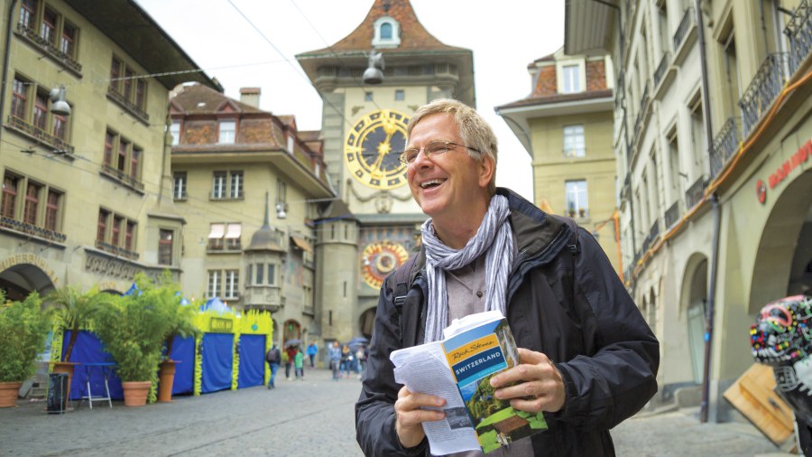 Image: Travel guide Rick Steves conducts guidebook research in Bern, Switzerland....