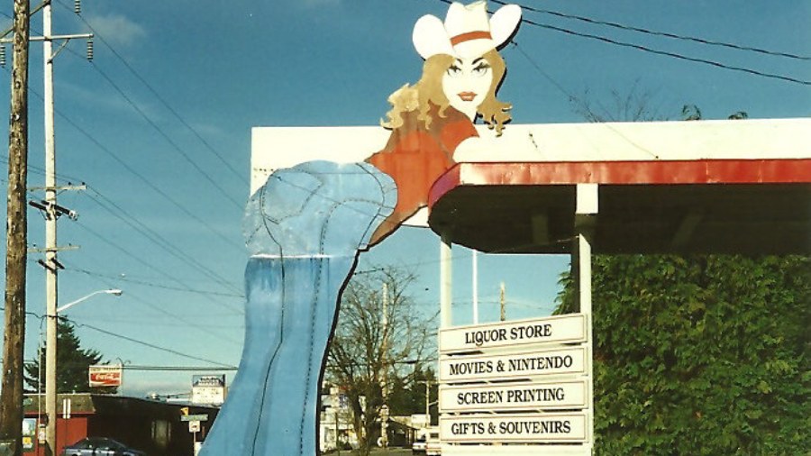 Image: The original giant painted plywood cowgirl in Rainier, Wash. dates to 1982; this photo is fr...