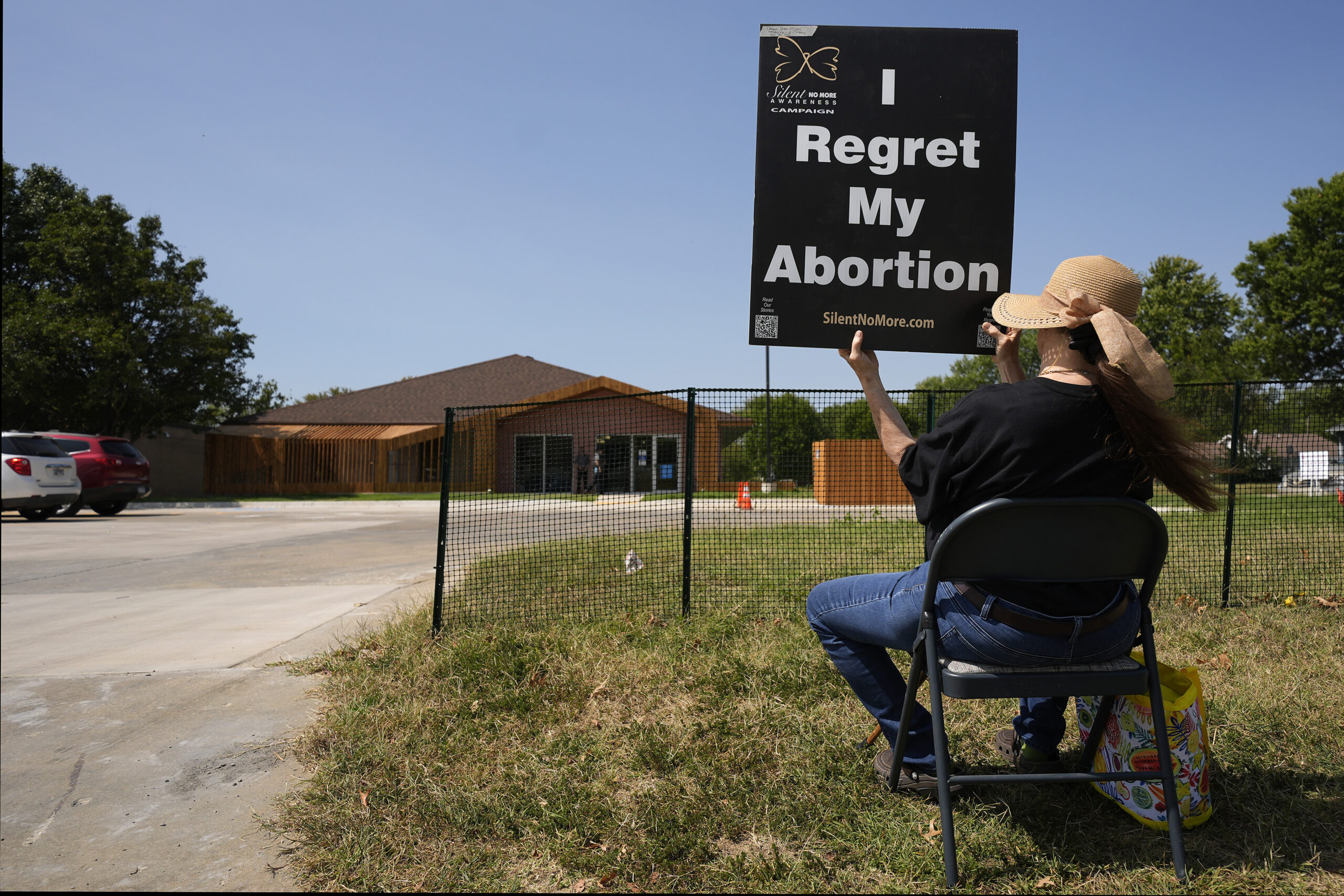 Anti-abortion protester Deborah Green-Myers, from Pittsburg, Kan., demonstrates outside a recently ...