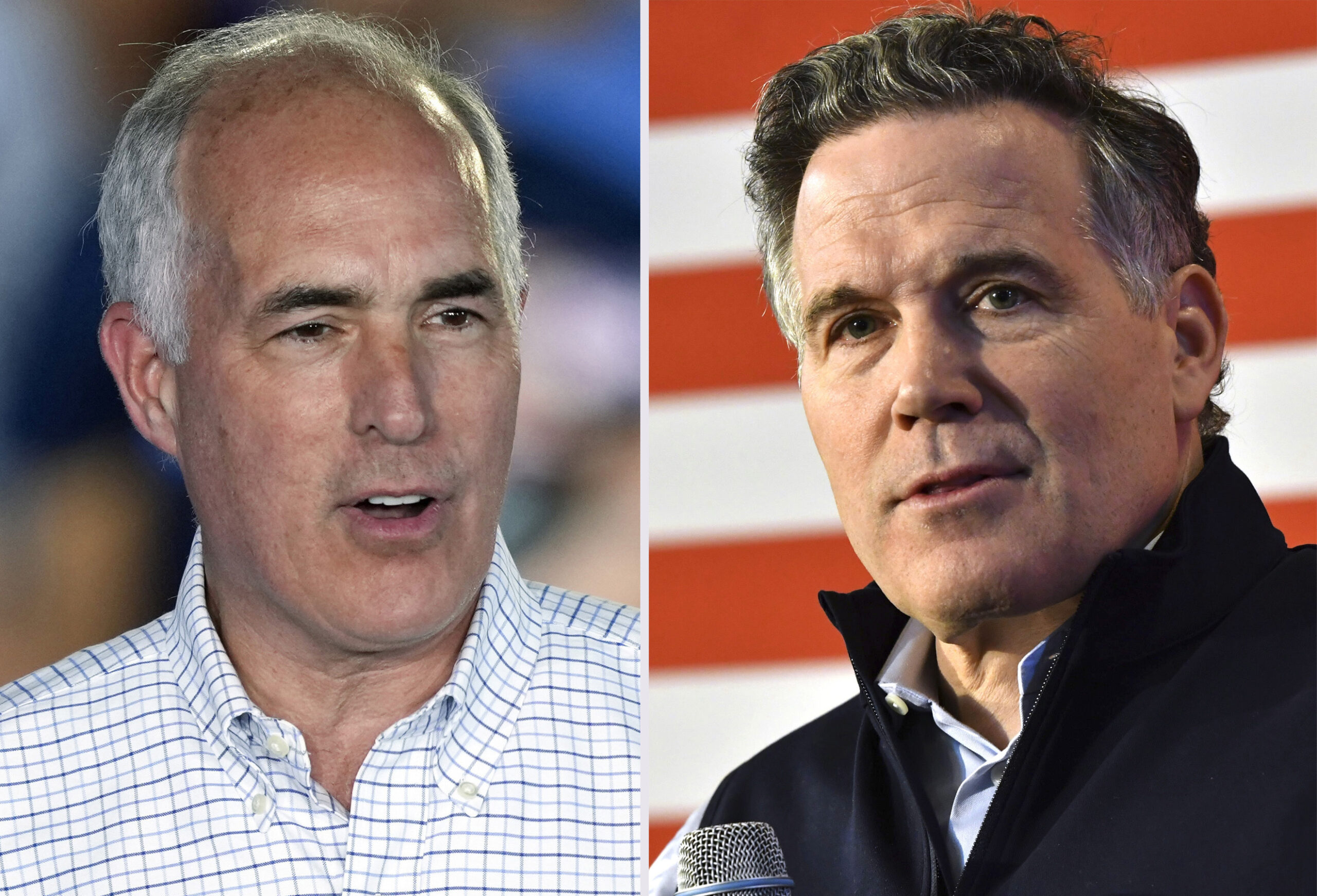 This combination of photos taken in Pennsylvania shows Sen. Bob Casey, D-Pa., left, at a campaign e...