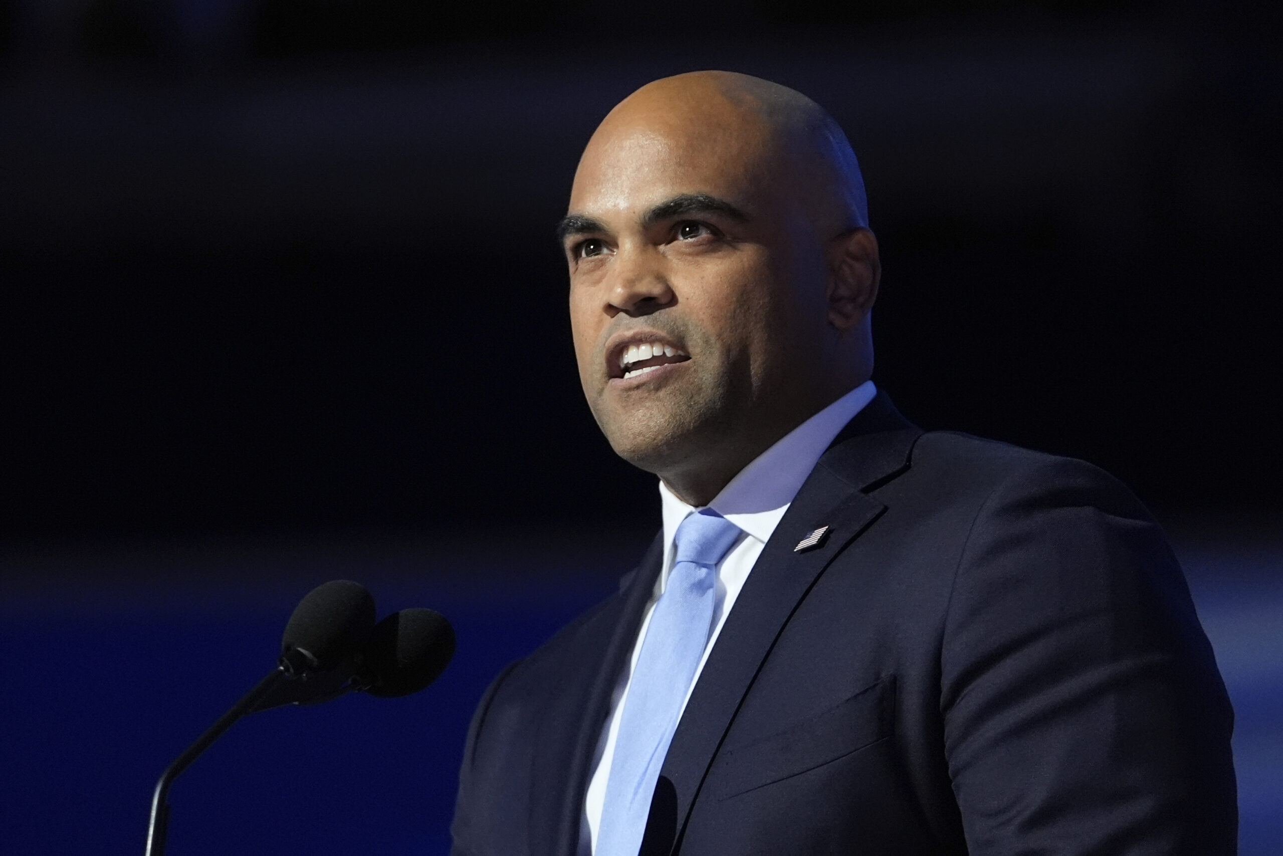 FILE - Rep. Colin Allred, D-Texas, speaks during the Democratic National Convention Aug. 22, 2024, ...