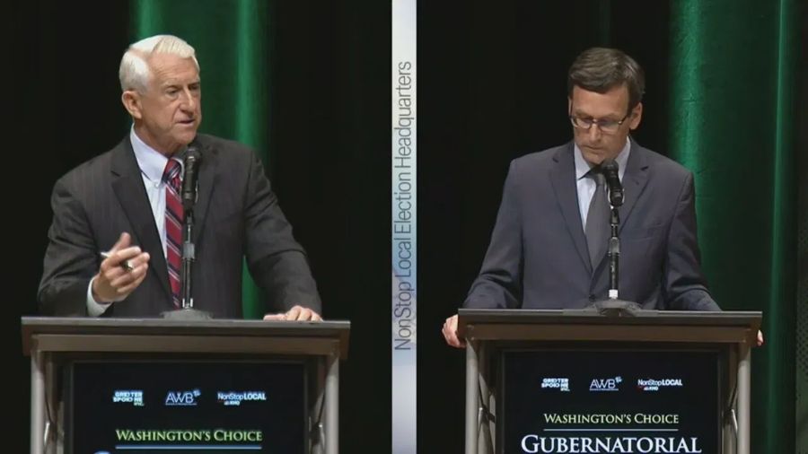 Photo: Reichert and Ferguson face of in their second gubernatorial debate on September 18, 2024....