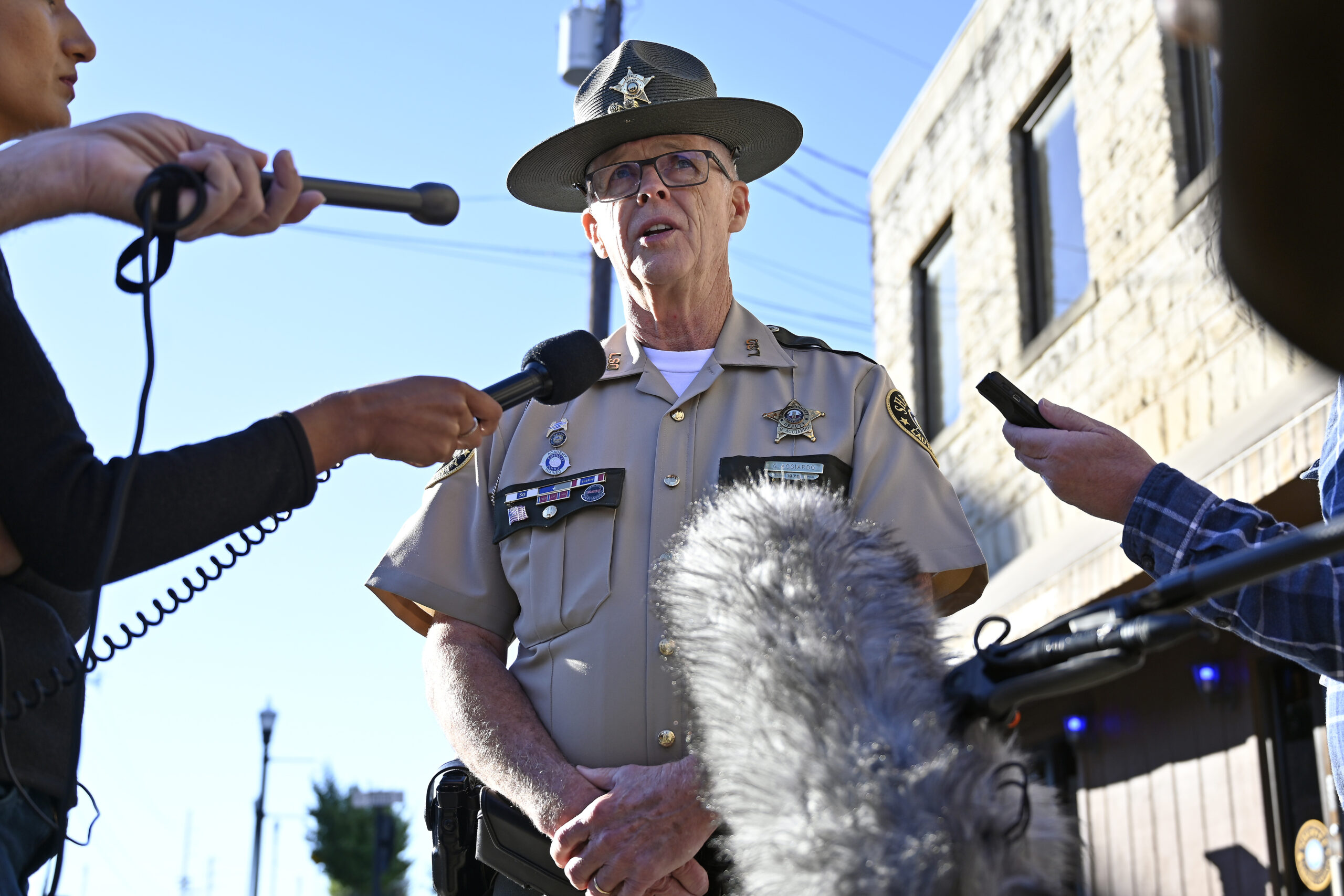 Deputy Gilbert Acciardo, Public information Officer with the Laurel County Sheriff's Office, gives ...