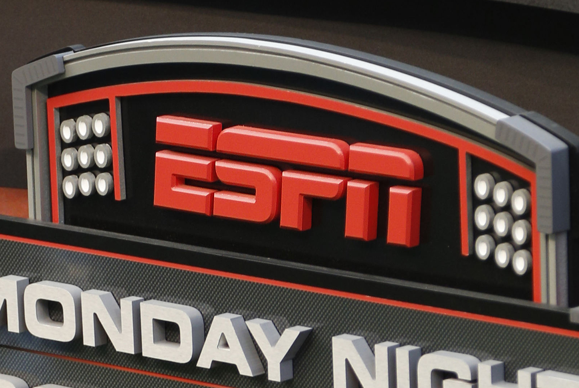 FILE - The ESPN logo is seen, Sept. 16, 2013, prior to an NFL football game between the Cincinnati ...