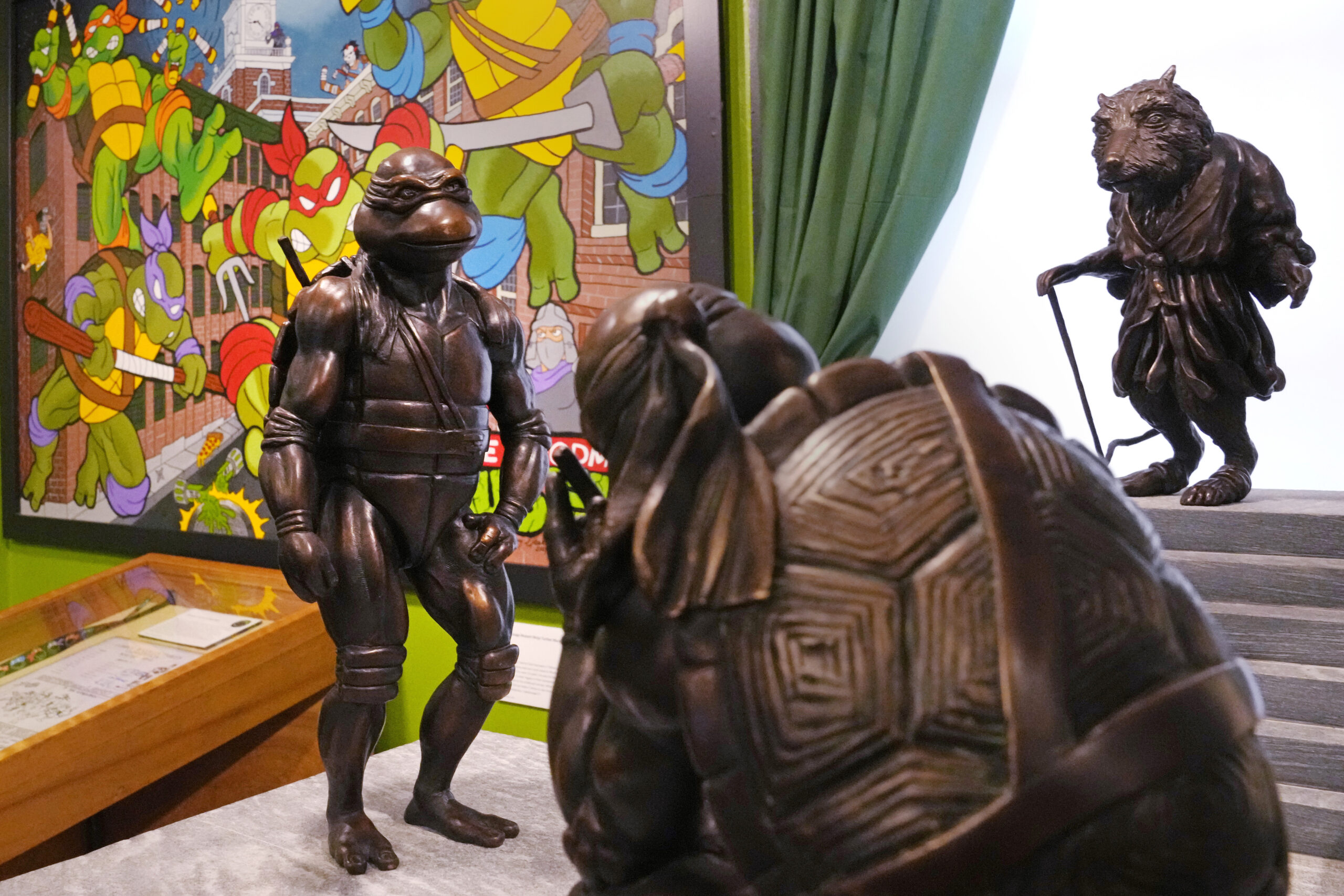 ronze statues of the Teenage Mutant Ninja Turtles characters are displayed as part of the permanent...