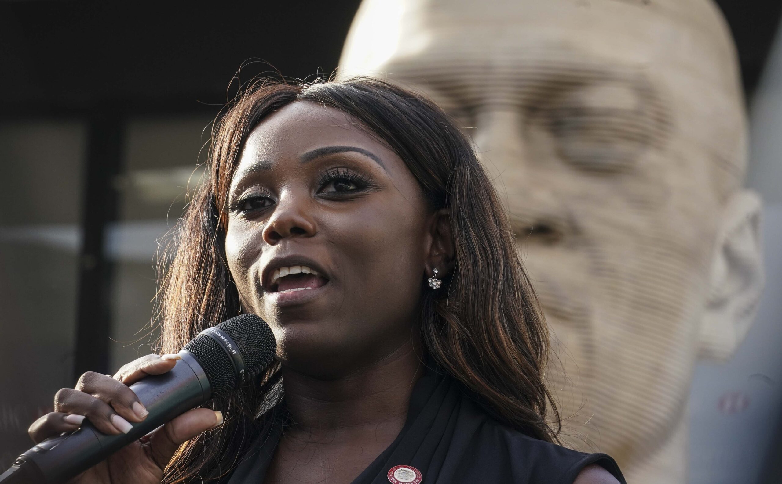 FILE - New York Councilwoman Farah Louis speaks during a celebration ceremony for the refurbished G...