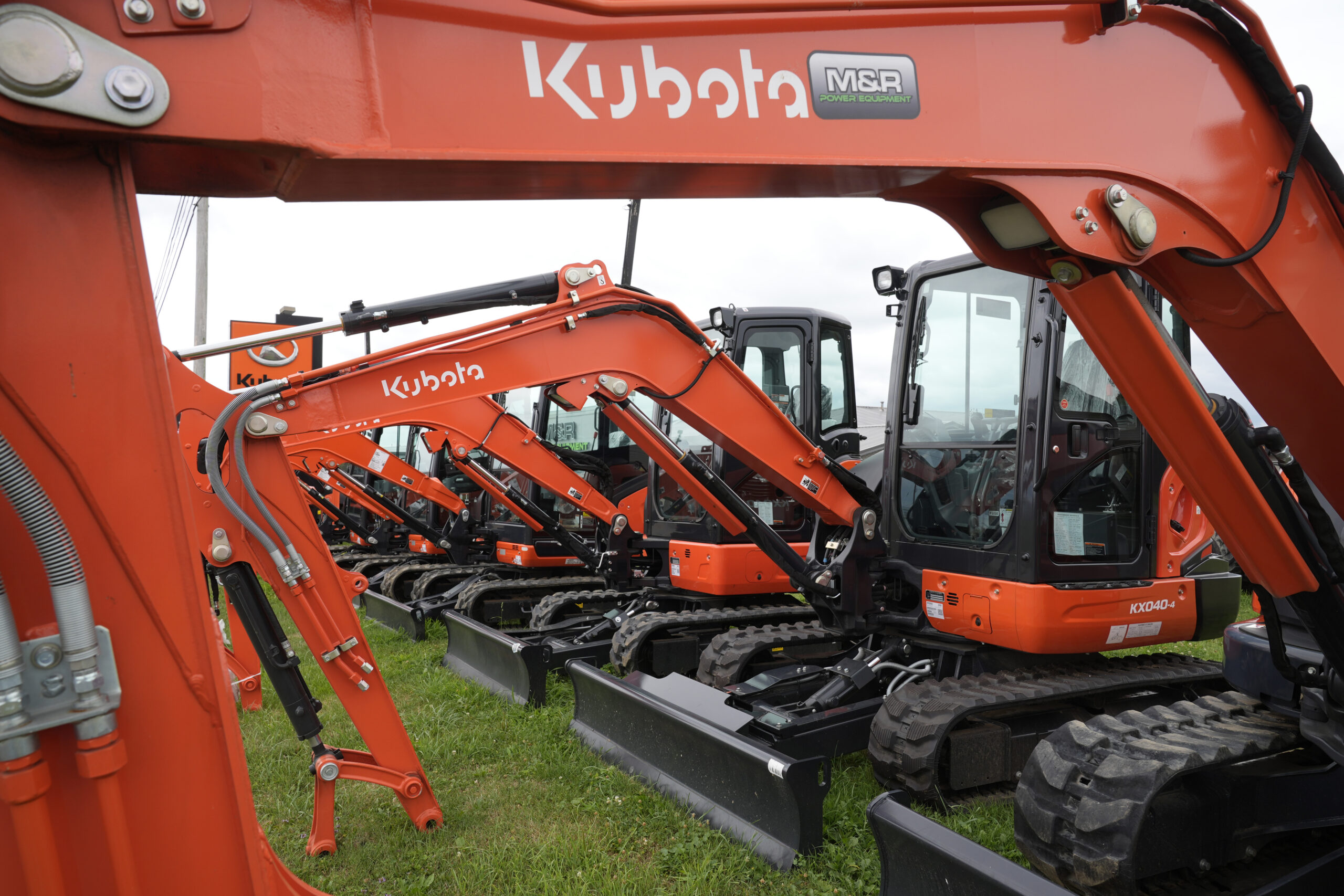 FILE - Kubota excavators are displayed at a dealership in Butler, Pa., July 11, 2024. (AP Photo/Gen...